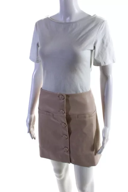 Proenza Schouler Womens Button Front Faux Leather Mini Skirt Nude Size 10 2