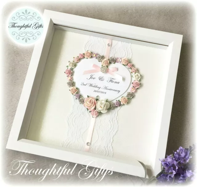 💖Personalised Floral Heart/ Lace Box Frame, Wedding Engagement Keepsake Gift