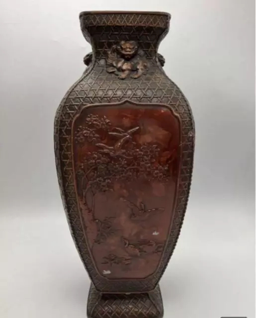 Oriental pattern Bronze large Vase 13.7 inch tall Japanese Metalwork Pot