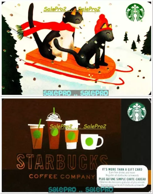 2x STARBUCKS 2017 2019 COFFEE ESPRESSO PETS SLED RIDE COLLECTIBLE GIFT CARD LOT