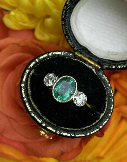 Vintage Art Deco Wedding Ring 14K Yellow Gold Plated2Ct Oval Lab-Created Emerald