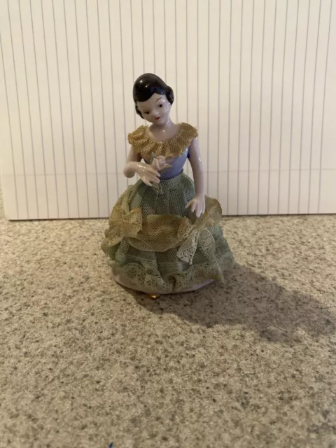 Vintage 1950's Ceramic Pottery Dresden Lace Figurine Girl Flower