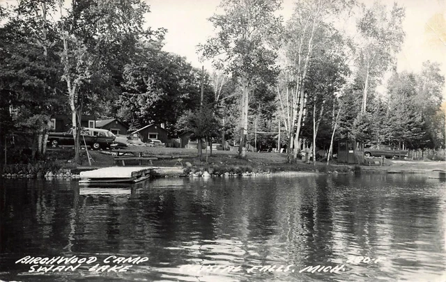 1961 Michigan Rppc Real Photo Postcard: Swan Lake Birchwood Camp Crystal Falls