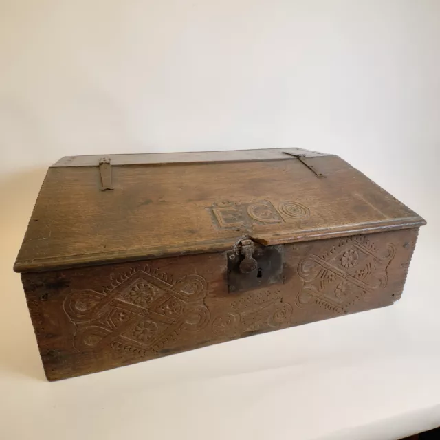 Antique 18th century oak slope top bible box
