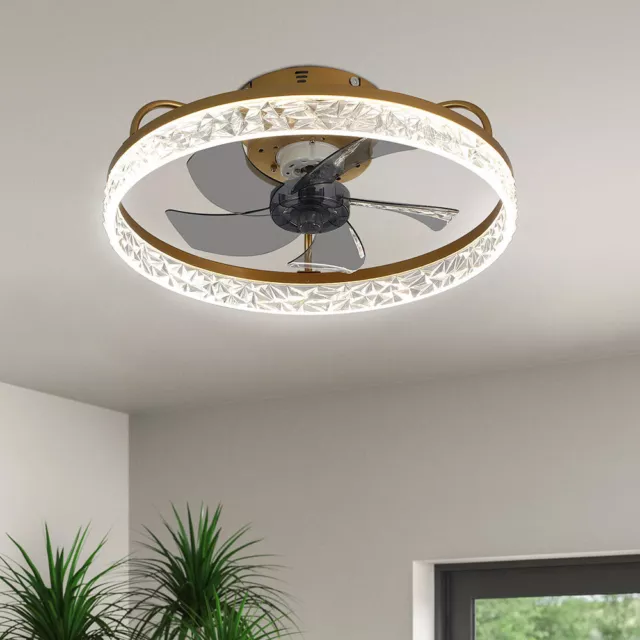 LED Ceiling Fan Light Dimmable Living Room Chandelier Lamp With Remote Control