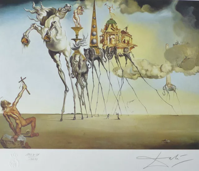 Salvador Dali Tentazione Di San Anthony Mano Numerata Piastra Firmato Litografia