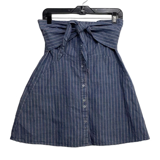 Free People Women's Size S Tube Top Strapless Blue Striped Front Tie Knot