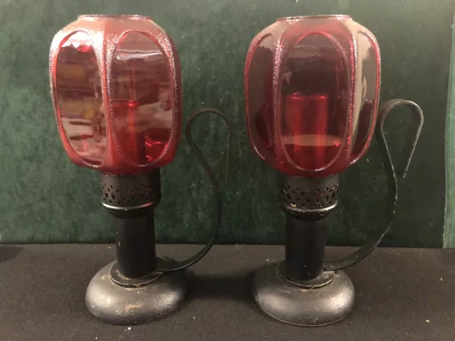 Antique Cast & Wrought Iron Candle Holders Mason Candlelight Co NJ Ruby Shades