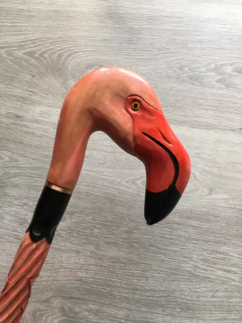 Flamingo Walking Stick - Pink Handmade Wooden Cane for Gift - Handcrafted Cain