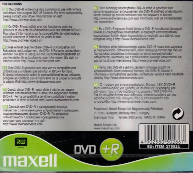 MAXELL 1 x DVD+R - 120min VIDEO - 4.7GB DATA - 16X SPEED 2