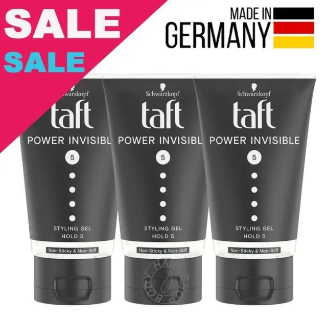 Taft Power Invisible Styling Gel Mega Strong Hold No Sticky 3 x 150ml 5.07oz
