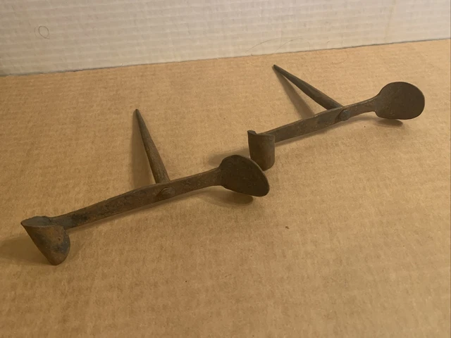 18th Century Hand Forged Iron Shutter Dogs Used To Hold Open Outside Shutters