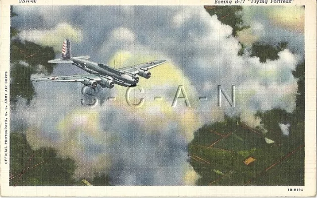 WWII US Army Air Force PC- Airplane- B-17 Bomber- Flying Fortress in The Clouds