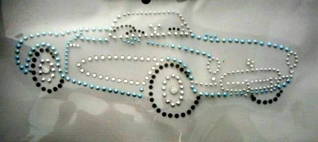 1956-57 Corvette Car Aqua Silver Rhinestone Studs Iron-On Hot-Fix Transfers #65