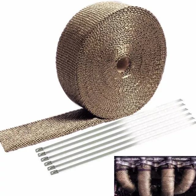 Titanium Exhaust Heat Pipe Header Wrap Motorycle Tape - Various Size + 6 Ties