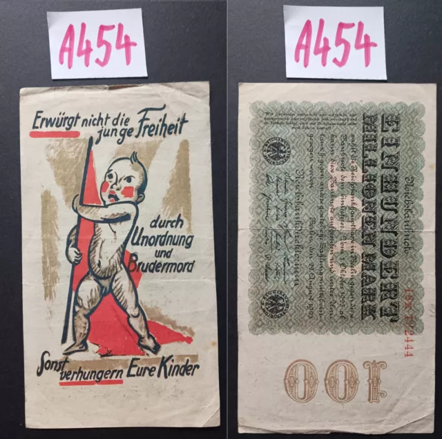A454 Germany banknote 100 million mark 1923 devalued by political overprint