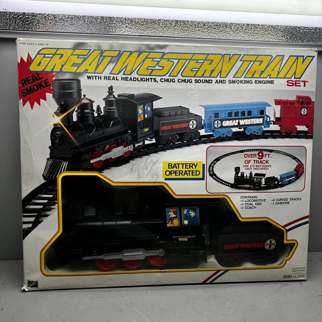 VINTAGE GREAT WESTERN Train Set 1990 Smoking Toy Model 9ft Tracks 39.