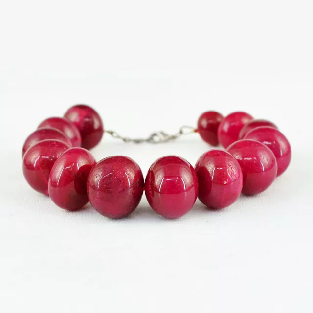 546.00 Cts Earth Mined Enhanced Ruby Round Shape Beads Bracelet - Hand Made