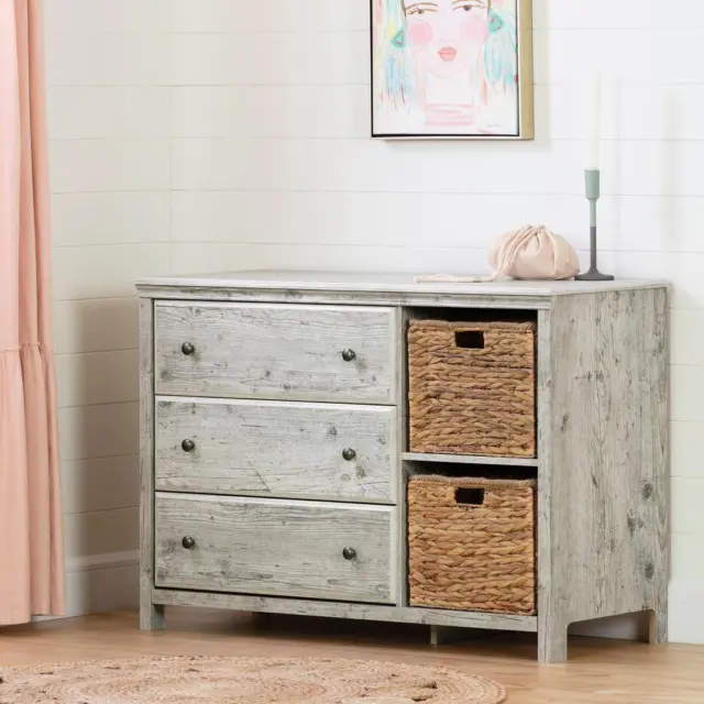 Cotton Candy 3-Drawer Dresser with Baskets, Seaside Pine