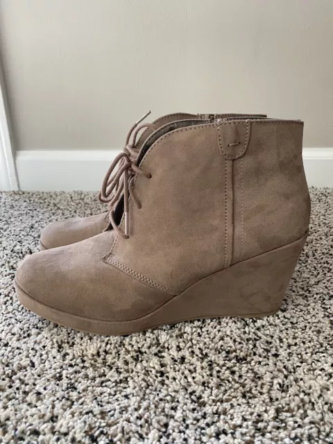 Women's Target Merona, Size 11, Terri Taupe Booties, Boots, Wedge Heel, Lace Up