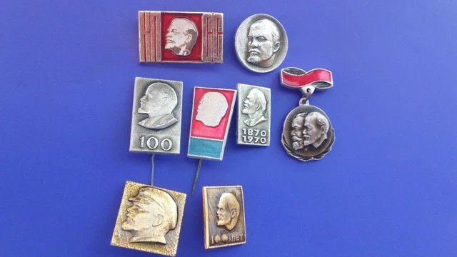 Vintage Soviet Russian USSR Communist Vladimir Lenin Pin Badge 8 pcs