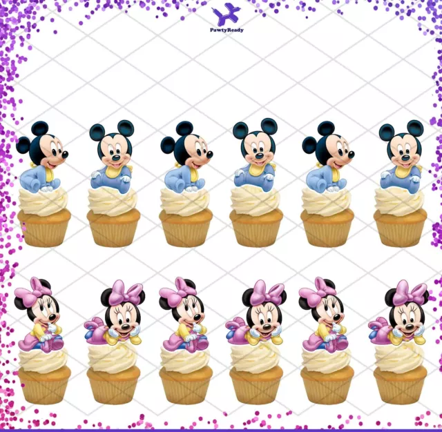 12 Mickey Minnie Mouse Baby Cupcake Topper Pick Favor Party Birthday