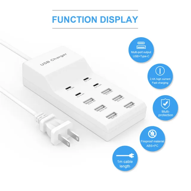 10-Port Multi USB C Charger Station Wall Type C Fast Charging Adapter For iPhone 3