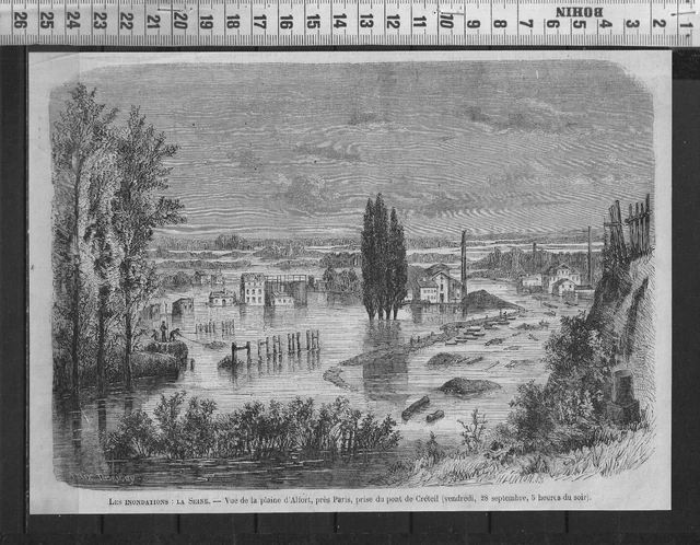 G359 / Engraving 1868 / Les Floodations La Seine Vue De La Plaine D Alfort