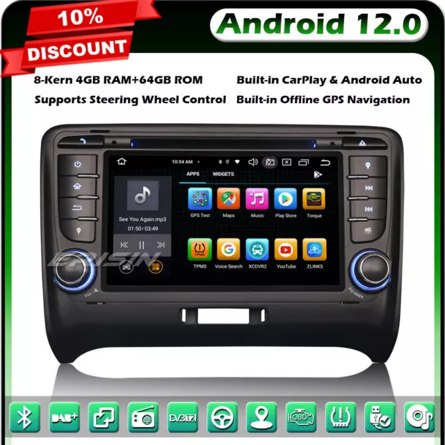 8-Core 64GO Android 12 Autoradio GPS DVD AUDI TT MK2 DAB+WiFi DSP BT 5.0 CarPlay