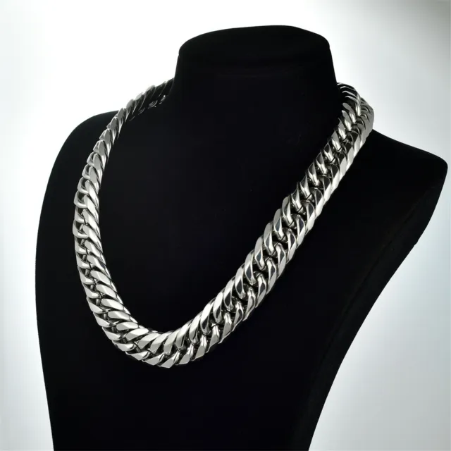 Heavy Punk Mens Stainless Steel Cuban Curb Link Chain Necklace Silver 19mm 22mm