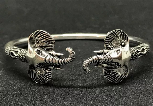 Tribal Artisan Bali Sterling Silver 925 Bangle Cuff Elephant Jewelry Bracelet