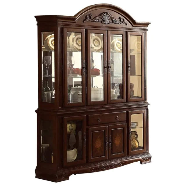Wooden Buffet with Hutch and Molded Trim Details Dark Brown