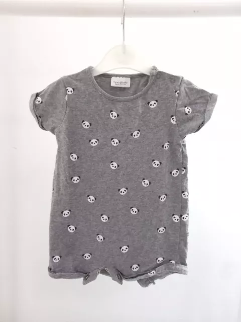 NEXT Baby Boys Girls 0-3 Months Grey Panda Romper Outfit Clothes Comfy Cute