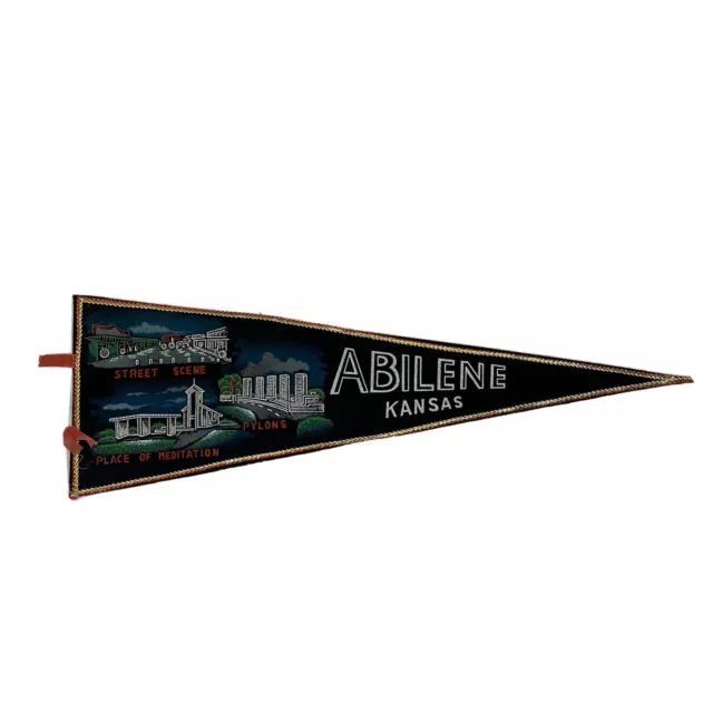 Vintage Abilene Kansas Black Felt Pennant Street Scene Pylons (Size 26.5”) Japan