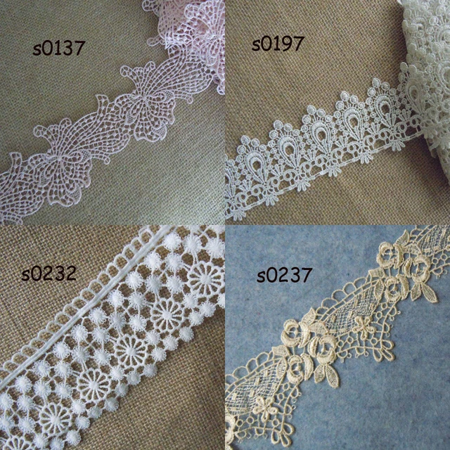 2.5" Wide Rayon Venise Victorian Floral Lace Ivory, Yellow, Pink 4 Pattern zhs21