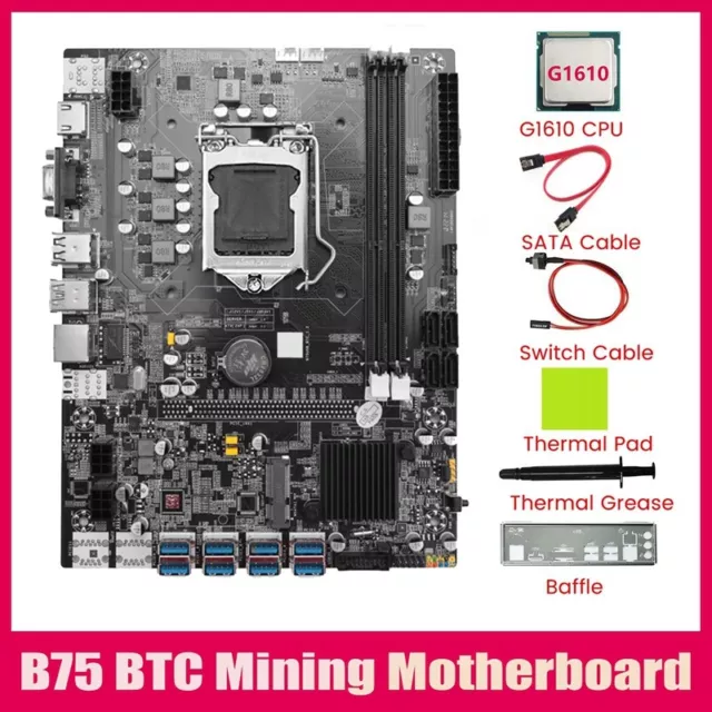 Carte MèRe B75 8GPU Mining+CPU G1610+Câble SATA+Graisse Thermique LGA1155 S6119