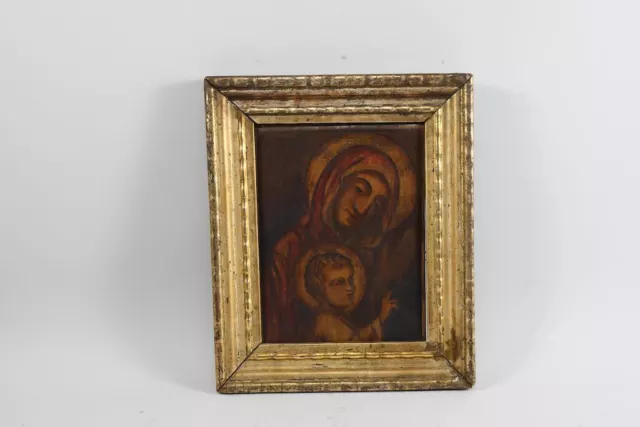 M56U30- Berliner Leiste & Gemälde, Madonna mit Kind, vergoldeter Rahmen. 19.Jh.