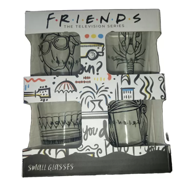 Official Friends Doodle Set Of 4 Shot Glasses Classic TV Novelty Party Glass