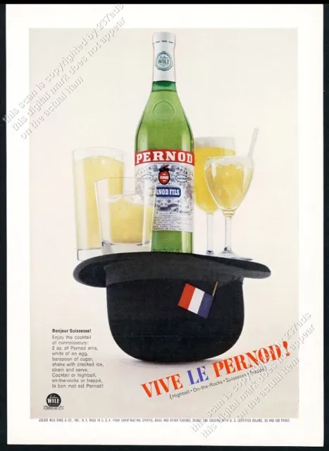 1961 Pernod Fils bottle bowler hat photo drink recipe vintage print ad