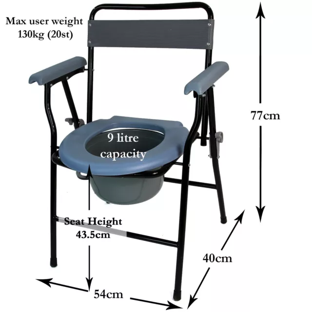 Klappbarer Stahlkommode Stuhl tragbare Toilette mit Sicherheitsschloss und 9 Liter Eimer 3