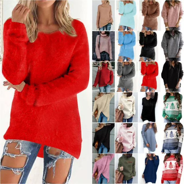 Womens Fluffy Fleece Sweater Winter Warm Casual Sweatshirt Jumper Pullover Tops