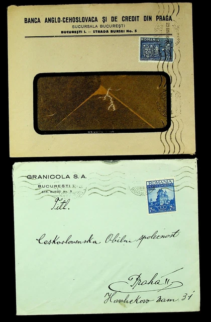 ROMANIA SET OF 2 COVERS WITH 2v, 1 WINDOW FROM BUCURESTI, 1 TO PRAHA CZECH