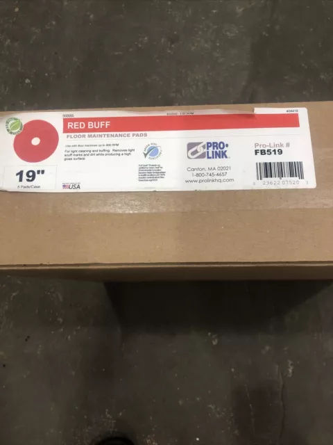 Red Buff 19-Inch Floor Maintenance Pads, 5/Case (404419)NEW