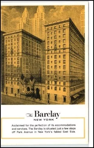 NEW YORK CITY Vintage Pc USA THE BARCLAY Hotel & Bar