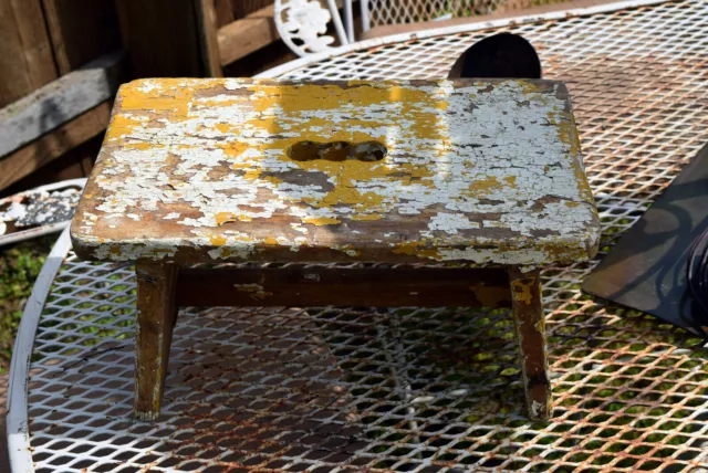 Vtg Wooden Stool Handcrafted Step Stool Foot Stool Rustic Farmhouse Wood Brown