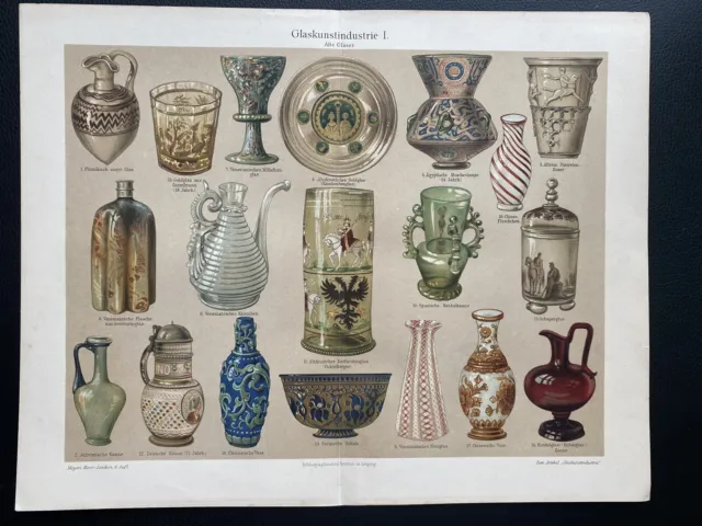 antike Grafik Varia: Glaskunstindustrie I. alte Chromolithografie um 1905