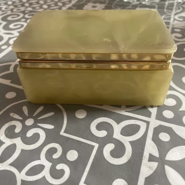Vintage Green Onyx Brass Trinket Box
