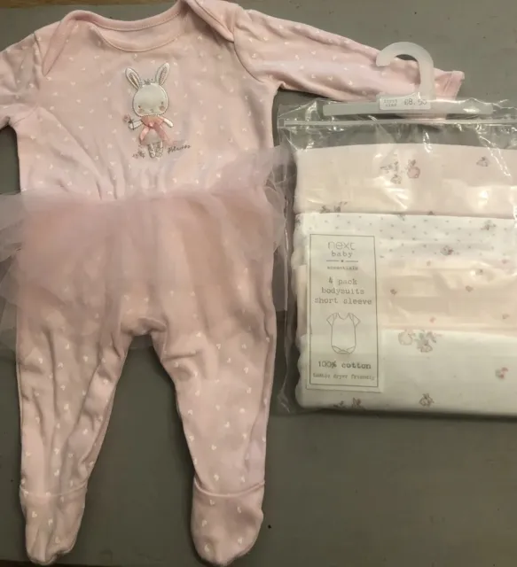 Baby Girl 0-3 Months Bundle 4 Vests & Suit - Pink -  Next - Brand New Baby Gift