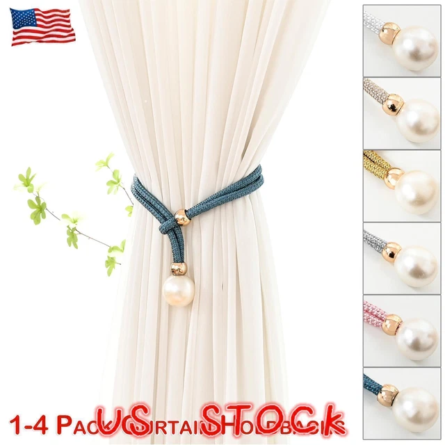 ️ 1-4 Pcs Pack Curtain Buckle Tiebacks Pearls Crystal Tie Backs Clips Holdbacks