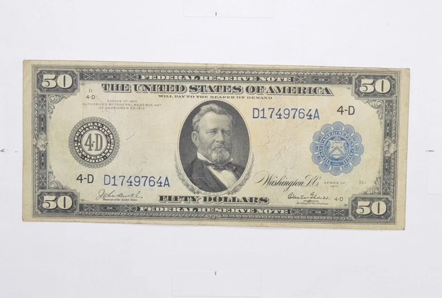 1914 $50 Federal Reserve Note - FR 1037 - Horse Blanket *6818 1914 $50 Federal Reserve Note - FR 1037 - Horse Blanket *6818